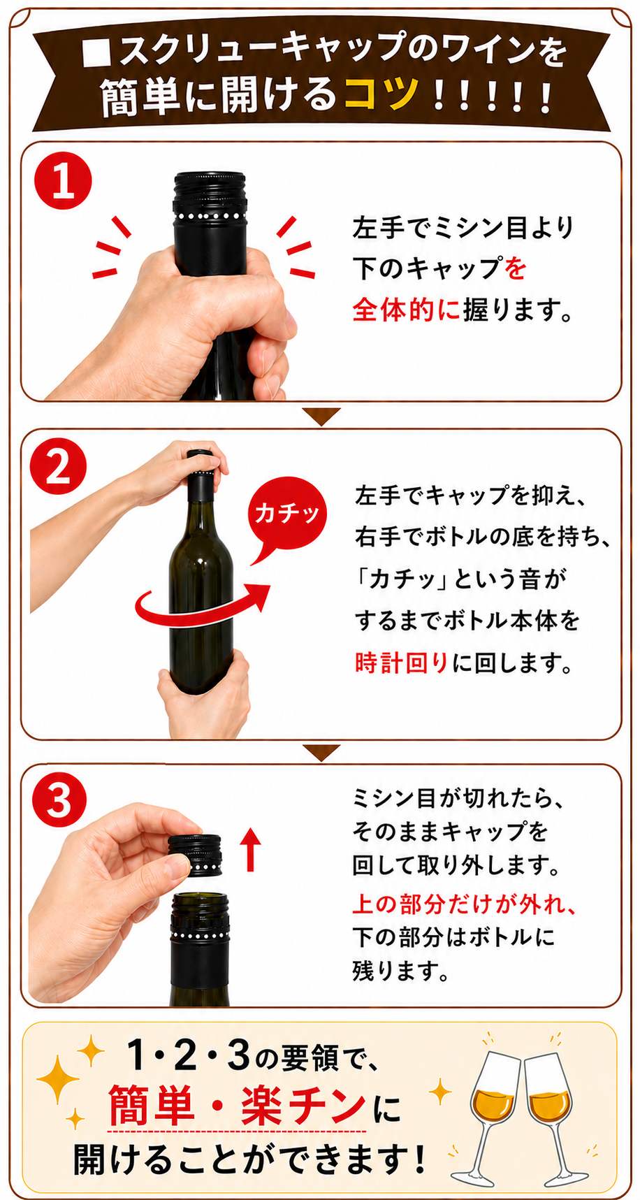 スクリューキャップのワインを簡単に開けるコツ